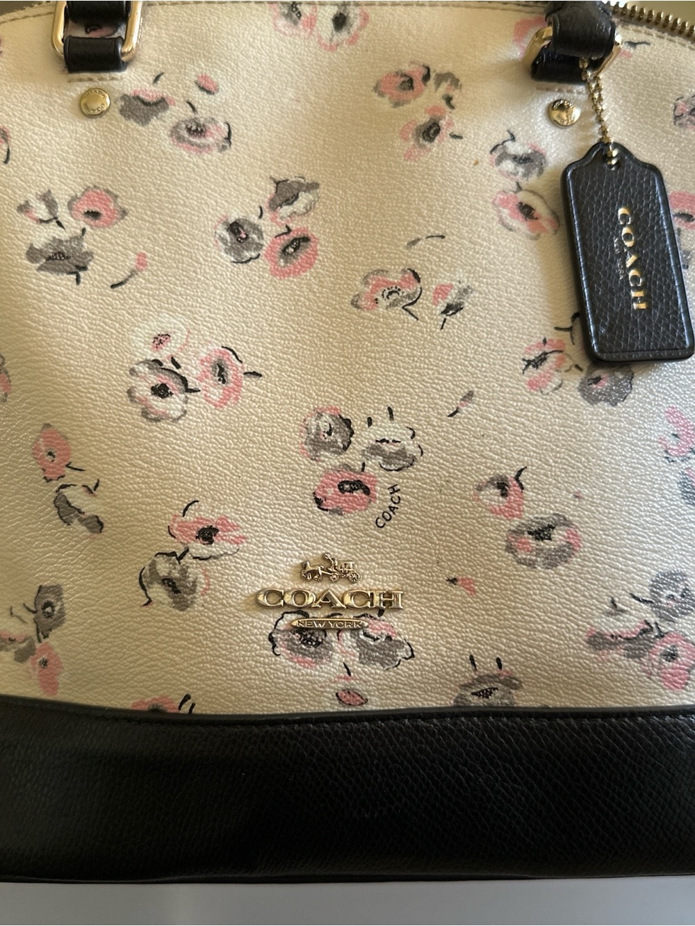 Coach Cream Floral Dome Satchel with Black Trim - Picture 3 of 3